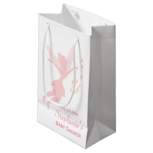 ピンクの妖精のベビーシャワー スモールペーパーバッグ (正面アングル)