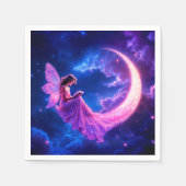 ピンクの妖精の三日月輝かわいい魔法 スタンダードカクテルナプキン (正面)