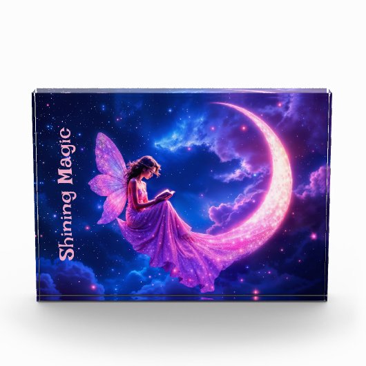 ピンクの妖精の三日月輝かわいい魔法 フォトブロック (正面)