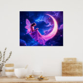 ピンクの妖精の三日月輝かわいい魔法 ポスター (キッチン)