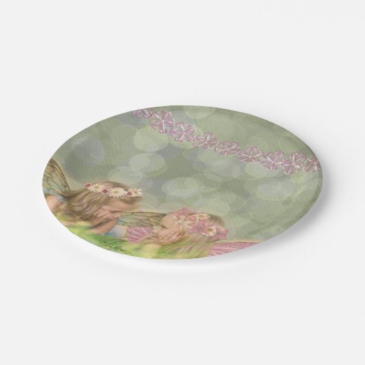 ピンクの妖精の友だちファンタジー・アート ペーパープレート (アングル)