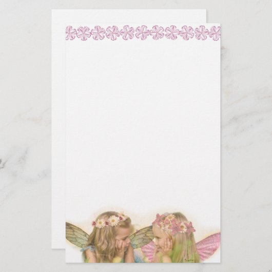 ピンクの妖精の友だちファンタジー・アート 便箋 (正面/裏面)