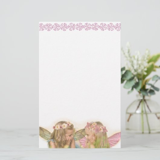 ピンクの妖精の友だちファンタジー・アート 便箋 (スタンド正面)