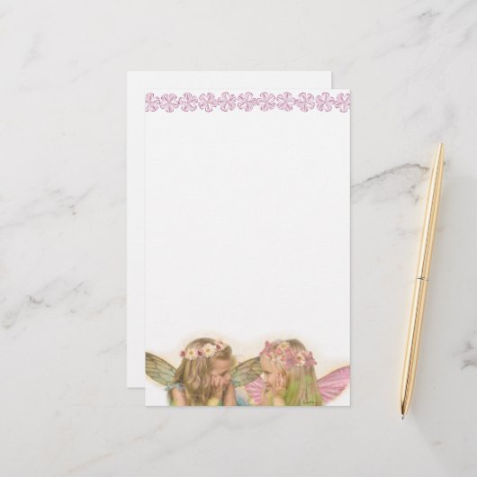 ピンクの妖精の友だちファンタジー・アート 便箋 (正面/裏面インサイチュ)