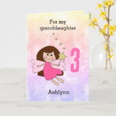ピンクの妖精の女の子 3歳の誕生日 お孫さん カード (黄色い花)