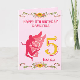 ピンクの妖精の娘の5歳の誕生日 カード