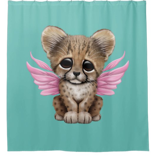 ピンクの妖精の翼を持つかわいいチータカブス シャワーカーテン (正面)