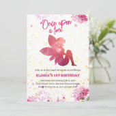 ピンクの妖精の花の1歳の誕生日招待状 招待状 (スタンド正面)