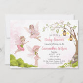 ピンクの妖精の赤ちゃんシャワーフローラ妖精シャワー 招待状 (正面)