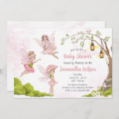 ピンクの妖精の赤ちゃんシャワーフローラ妖精シャワー 招待状 (正面/裏面)