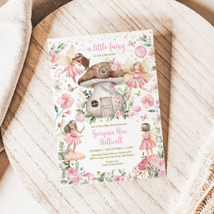 ピンクの妖精の赤ちゃんシャワー魅惑的な森林茶パーティー 招待状