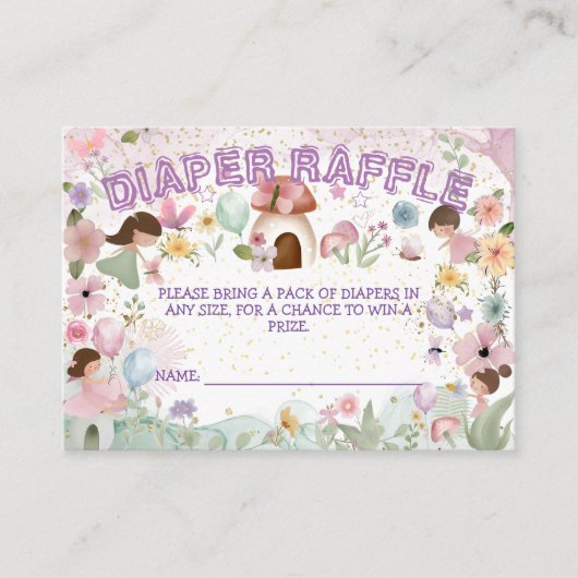 ピンクの妖精の赤ちゃん女の子シャワーフラワーオムツラッフル エンクロージャーカード (正面)
