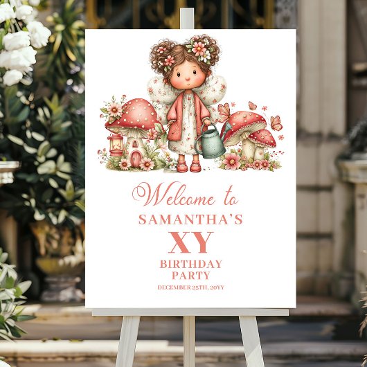 ピンクの妖精の2歳の誕生日を祝う淡いピンクの花のウェルカムサイン ポスター
