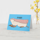 ピンクの妖精アルマジロ漫画イラストレーション カード (黄色い花)