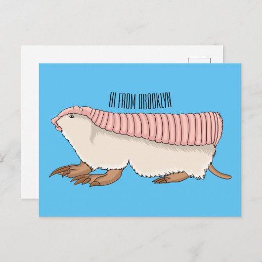 ピンクの妖精アルマジロ漫画イラストレーション ポストカード (正面/裏面)