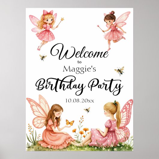 ピンクの妖精ウッドランド誕生日パーティーへようこそ ポスター (正面)