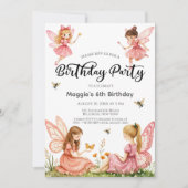 ピンクの妖精ウッドランド6th誕生日パーティー 招待状 (正面)