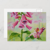 ピンクの妖精オンFoxgloveフラワーウォーターカラーアート ポストカード (正面/裏面)