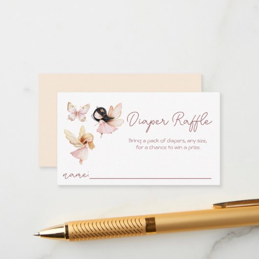 ピンクの妖精ベビーシャワーおむつラッフル エンクロージャーカード (正面/裏面インサイチュ)