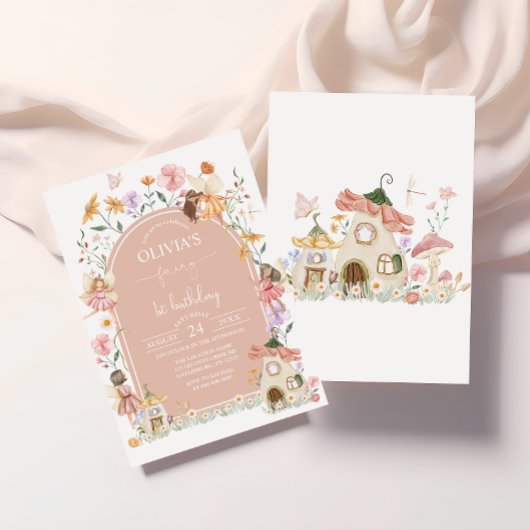 ピンクの妖精 1歳の誕生日招待状 招待状