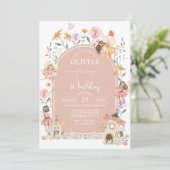 ピンクの妖精 1歳の誕生日招待状 招待状 (スタンド正面)