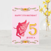 ピンクの妖精 5歳の誕生日 カード (黄色い花)