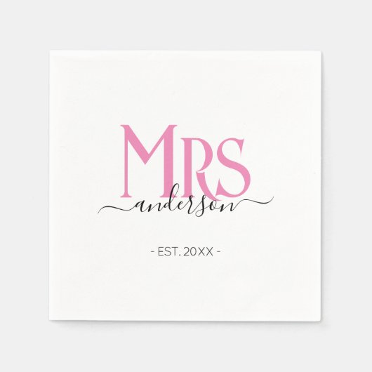 ピンクの妻の花嫁結婚夫人のブライダルシャワー スタンダードカクテルナプキン (正面)