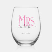 ピンクの妻の花嫁結婚夫人の記念日 ステムなしワイングラス (正面)