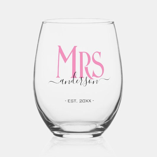 ピンクの妻の花嫁結婚夫人の記念日 ステムなしワイングラス (正面)