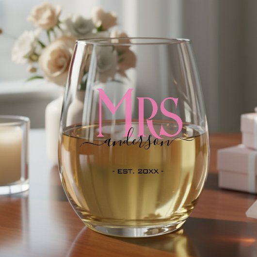 ピンクの妻の花嫁結婚夫人の記念日 ステムなしワイングラス