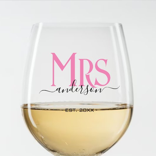 ピンクの妻の花嫁結婚夫人の記念日 ステムなしワイングラス