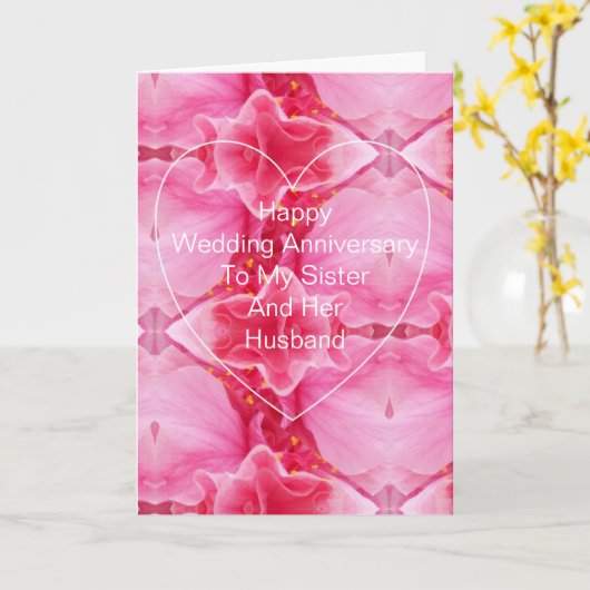 ピンクの姉妹と夫パーソナライズされた記念日 カード (黄色い花)