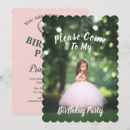 ピンクの子供の写真付き誕生日パーティー招待状 招待状