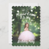 ピンクの子供の写真付き誕生日パーティー招待状 招待状 (正面)