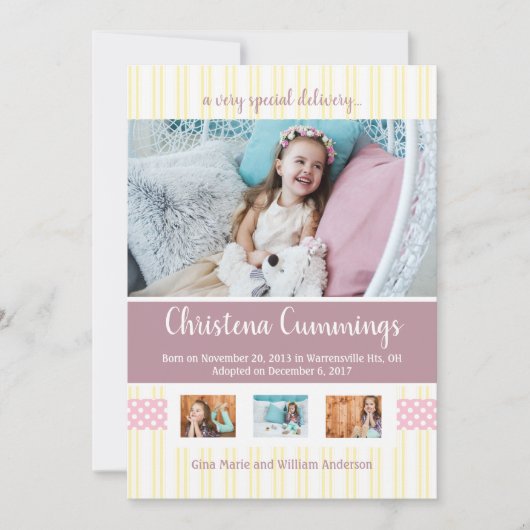 ピンクの子供部屋ストライプの採用のお知らせ 案内状 (正面)