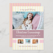 ピンクの子供部屋ストライプの採用のお知らせ 案内状 (正面/裏面)