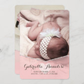 ピンクの子守唄の女の赤ちゃんの写真の誕生の発表 案内状 (正面/裏面)