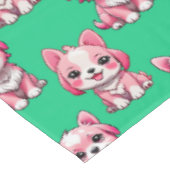 ピンクの子犬のパターンデザイン – 緑 テーブルクロス (アングル)