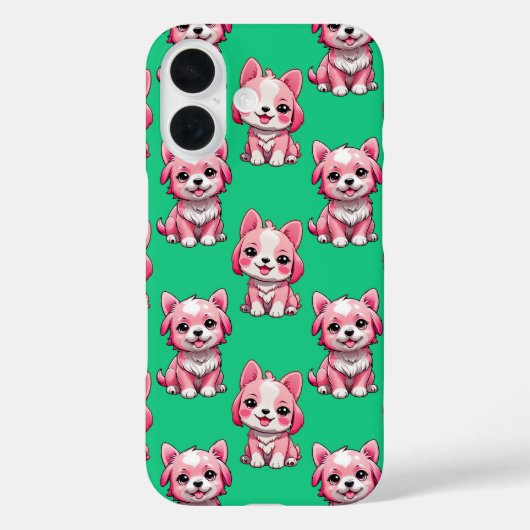 ピンクの子犬のパターンデザイン – 緑 Case-Mate iPhoneケース (裏面)