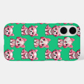 ピンクの子犬のパターンデザイン – 緑 Case-Mate iPhoneケース (裏面 (横))