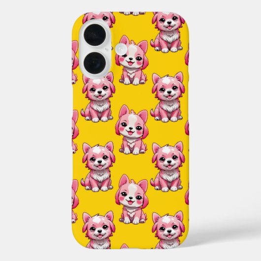 ピンクの子犬のパターンデザイン – 黄色 Case-Mate iPhoneケース (裏面)