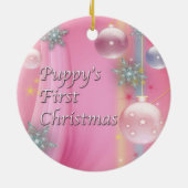 ピンクの子犬の初めてのクリスマス 犬のツリー オーナメント (裏面)