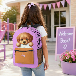 ピンクの子犬の宿題食べちゃった プリントバックパック