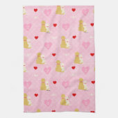 ピンクの子犬の愛バレンタインデーキッチンディッシュタオル キッチンタオル (縦)