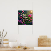 ピンクの子犬の花最高のお母さん ポスター (キッチン)