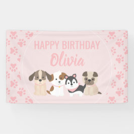ピンクの子犬の誕生日パーティバナー 横断幕