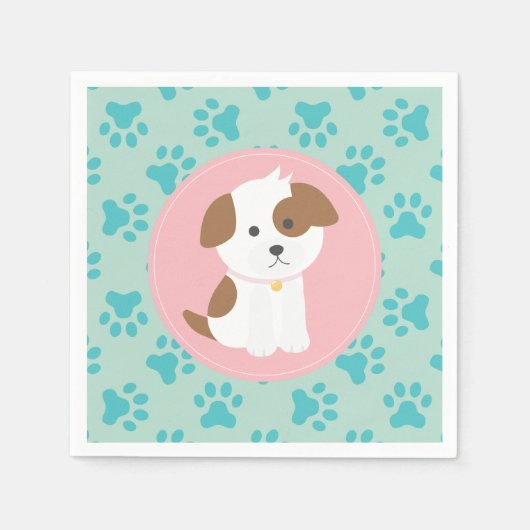 ピンクの子犬の誕生日パーティーのナプキンスポープリント スタンダードカクテルナプキン (正面)