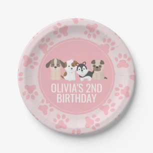 ピンクの子犬の誕生日パーティーのプレートのポープリント ペーパープレート