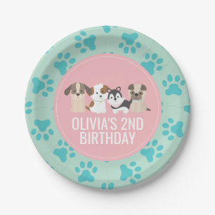 ピンクの子犬の誕生日パーティーのプレートのポープリント ペーパープレート
