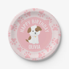 ピンクの子犬の誕生日パーティーのプレートのポープリント ペーパープレート